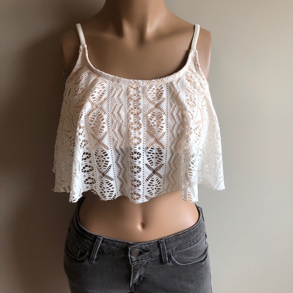 Xhilaration Other - NWOT White Crochet Flounce Bralette Bikini Top